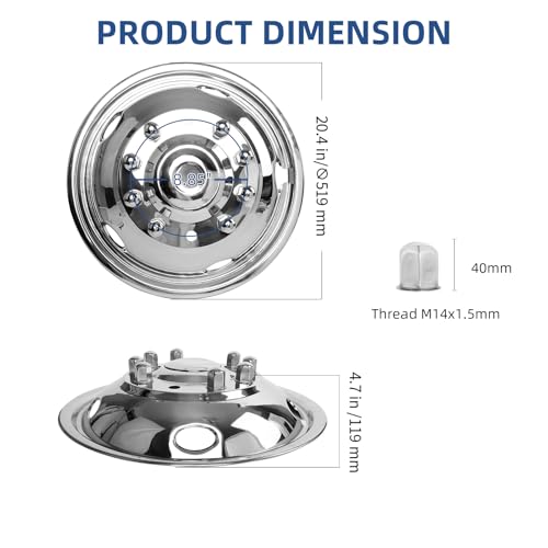 hightall 2Pcs Front Wheel 19.5 Wheel Simulators, 19.5" 10 Lug Stainless Steel Hubcaps,Polished Surface,Bolts On Wheel Cover Set Compatible with Ford 2005-2025 F450/F550 - size: 19.5" Front Wheel For 2005-2025 F450 F550