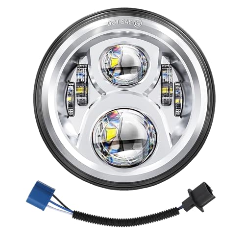 7 inch Motorcycle LED Headlight Compatible with Harley Davidson Fat boy Street Glide Heritage Softail Road King Switchback Electra Glide Ultra Classic Indian,Yamah Triumph Suzuki - size: 45W-silver
