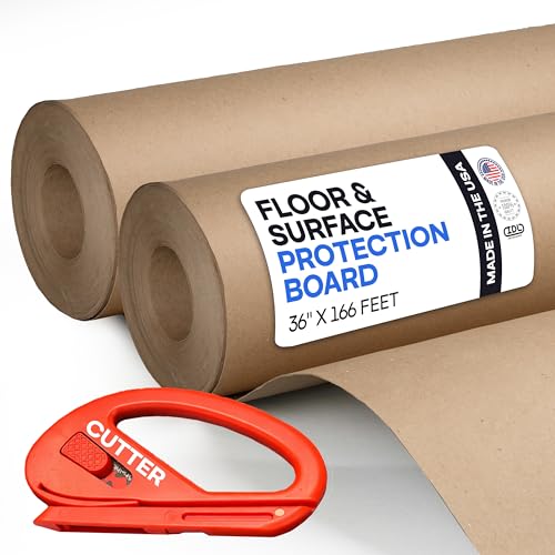 Construction Paper 36" x 166 feet, 2 Rolls + 1 Cutter – Extra Thick Floor Covering (20 mil, 200 lbs, 996 sq.ft. Total) - Contractor Paper for Remodeling & Surface Protection by IDL Packaging - color: 36"x166', Extra Thick, Brown, size: 2 Rolls + Tool