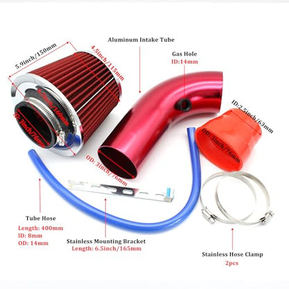 76mm Cold Air Intake Kit, Aluminum Red 3" - color: RED