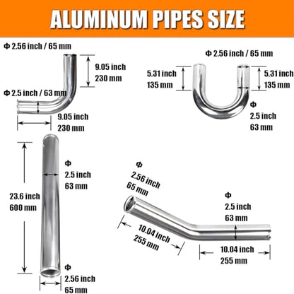 2.5" Intercooler Kit Universal Aluminum Turbo, 23.6" DIY Custom Pipe, 8 Pcs - color: Blue, size: 2.5 Inch