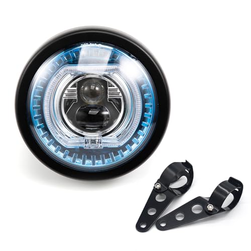 Motorcycle Headlight 5.75 inch Round LED with Mounting Brackets Assembly, Front Headlamp with DRL High/Low Beam for Cafe Racer E-bike Bobber Chopper (style C) - style: style C