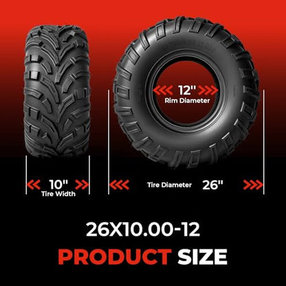 ATV UTV Tires 26x10-12,6-Ply Tubeless Tires,Directional,Set of 2 - size: 26x10-12
