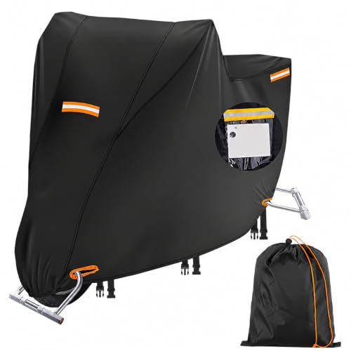 Heavy Duty Motorcycle Cover 420D,Sun,Waterproof Outdoor Protection,with License Plate Window, 4 Reflective Strips,Universal Motorcycle Cover for Harley Davidson,Lock-Holes (XXXL -100" x 37" x 50") - size: XXXL (100" x 37" x 50")