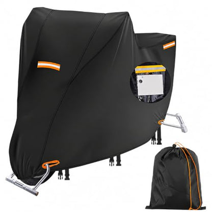 Heavy Duty Motorcycle Cover 420D,Sun,Waterproof Outdoor Protection,with License Plate Window, 4 Reflective Strips,Universal Motorcycle Cover for Harley Davidson,Lock-Holes (XXXL -100" x 37" x 50") - size: XXXL (100" x 37" x 50")