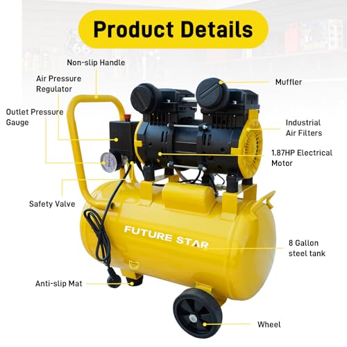 8 Gallon Portable Air Compressor, 1.8 HP, 2.7 CFM, 115 PSI - size: 8 Gallon