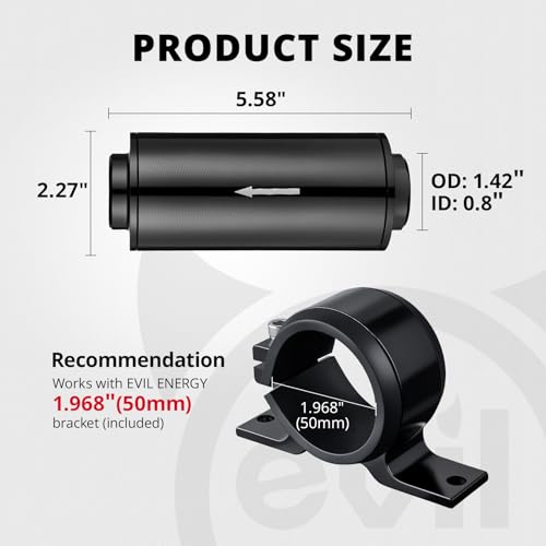 EVIL ENERGY 6AN Fuel Line Kit 10FT CPE Hose 100 Micron Filter 50mm Bracket - size: 100 Micron