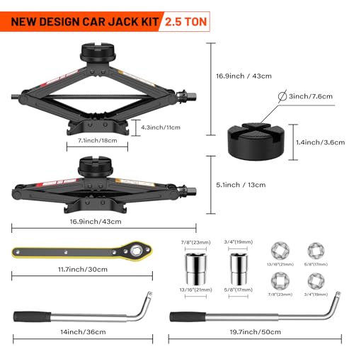 IMAYCC Car Jack Kit 2.5 Ton,Scissor Car Jack, Portable Tire Changing Kit for Car SUV MPV - color: Gray
