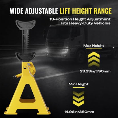 AUTOWN Jack Stands 6 Ton, Double Locking Heavy Duty Car Jack Stand, 1 Pair - color: Matte Yellow (Heavy Duty)