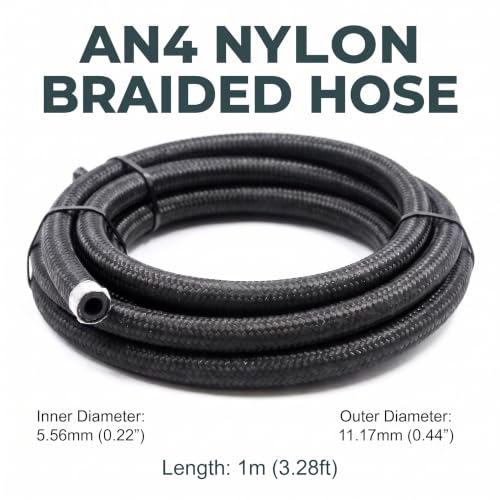 Nylon Braided Fuel Line Hose Fitting Kit, 3FT Braided Oil Fuel Line Hose, Braided Hoses for Car Modification, Nylon Braided Rubber Hoses, AN4 Oil Cooler Hoses, Universal for Most Cars
