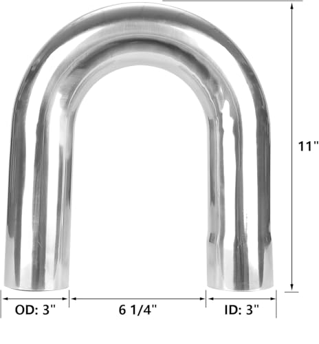A-KARCK U Bend Exhaust Pipe 3.0'' OD, 180 Degree Stainless Steel Exhaust Tube Mandrel Bend - size: 3.0", style: 180 Degree