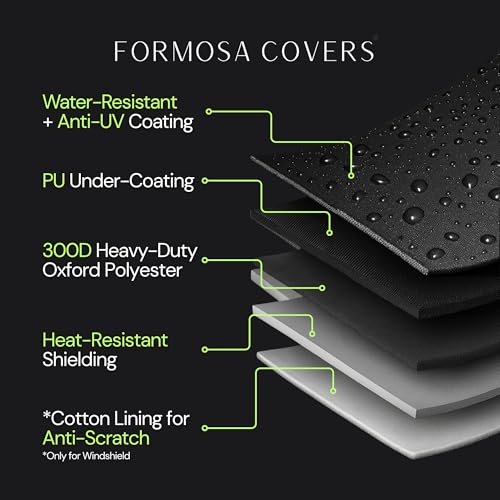 Formosa Covers XL Trike Motorcycle Cover - Cotton Windshield, Water-Resistant, All-Season, Heavy Duty - Fits Harley Davidson Triglide, Honda Gold Wing, California Sidecar, Kawasaki, Suzuki, Yamaha - size: Deluxe Trike