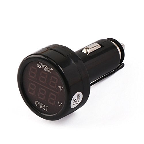 DROK Digital DC Voltage 10-170 Degree Fahrenheit Temperature Monitor Car Motorcycle Battery Voltmeter Thermometer 12V 24V Temp Volt Tester Multimeter - style: Standard