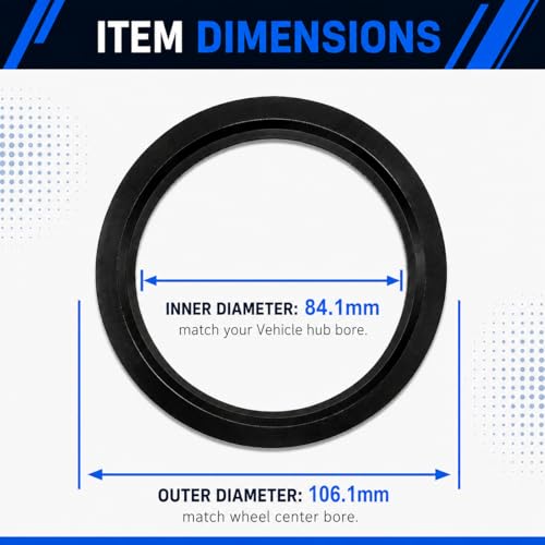 106.1mm to 84.1mm Hub Centric Rings for Aftermarket Wheels – Precision Wheel Hub Adapter – Reduces Vibration and Improves Wheel Fitment - Set of 4 pcs - size: 106.1-84.1 mm
