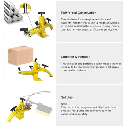 Hydraulic Tire Bead Breaker - 10,000 PSI Heavy Duty, Self-Retracting Design, Chromium-Plated Piston Rod, for 5-Piece Wheels, Commercial, Agricultural Tires, Trucks, Tractors, ATVs, RVs