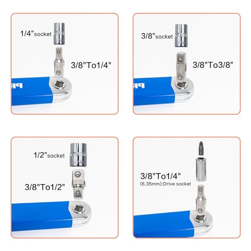 YoShin Ratchet Offset Extender Set,1/4",3/8",1/2" Square Drive Adapters - color: Blue