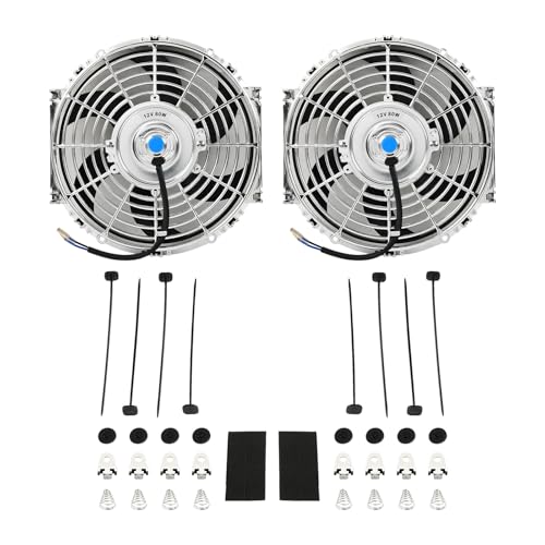 10'' Inch Chrome Universal Slim Fan Push Pull Electric Radiator 12V 80W High Performance Cooling Fan Mount Kit Set of 2 - color: Chrome, size: 10 Inch-2 Pieces