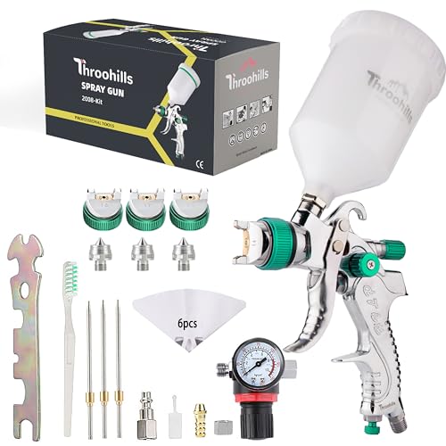 Professional HVLP Spray Gun, 1.4/1.7/2.0mm Nozzle HVLP High Atomization Flow Adjustable Pneumatic Gravity Spray Gun(Green) - color: 2008-1.4set-green