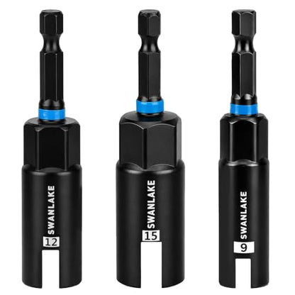 3-Piece Wing Nut Driver Set, 9mm, 12mm, 15mm, 1/4 Inch Hex Shank Power Nuts Driver Bit, Wing Nut Socket for Eye Bolt, Hook Bolt Installation, Wire Twisting - color: Wing Nut Driver Set Black
