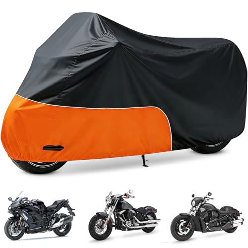 Motorcycle Cover 300D Heavy Duty Waterproof 96 Inch, Orange - color: Orange, size: 96"