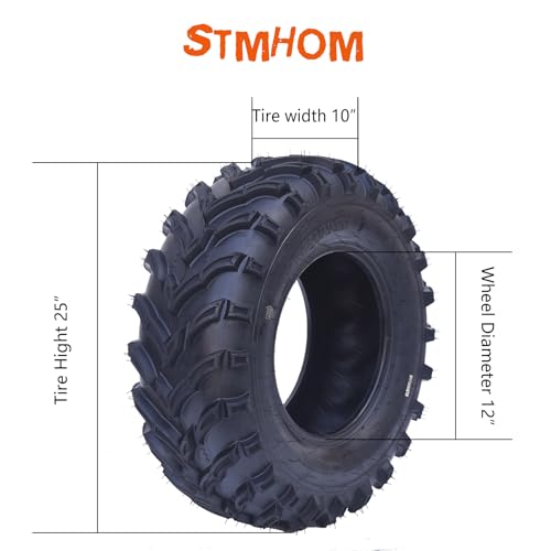 ATV Tire Set Of 4 AT25x8-12 Front ＆ AT25x10-12 Rear All Terrain ATV UTV Off-Road Tires12 inch atv tires, 6PR Tubeless. - size: QD 137 25x8-12＆25x10-12