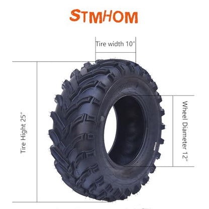 ATV Tire Set Of 4 AT25x8-12 Front ＆ AT25x10-12 Rear All Terrain ATV UTV Off-Road Tires12 inch atv tires, 6PR Tubeless. - size: QD 137 25x8-12＆25x10-12