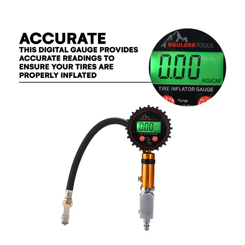 Boulder Tools Tire Pressure Gauge with Inflator - Digital Tire Pressure Gauge, 0-250 PSI Heavy Duty Tire Inflator Gauge with Air Chuck Lock & Bleed Valve, Air Compressor Accessories - style: Tire Pressure Gauge