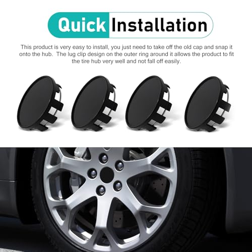 4 PCS Wheel Center Caps, ABS Plastic Snap-in Hub Cap, Waterproof Scratch-Resistant Rim Cover Fit for wheels with diameters between 1.96 and 2.1 inches, Universal for Most Cars (Black) - color: Black