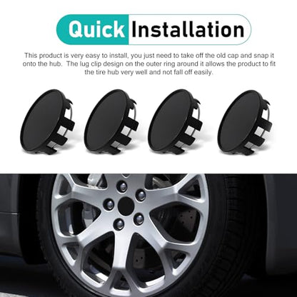 4 PCS Wheel Center Caps, ABS Plastic Snap-in Hub Cap, Waterproof Scratch-Resistant Rim Cover Fit for wheels with diameters between 1.96 and 2.1 inches, Universal for Most Cars (Black) - color: Black
