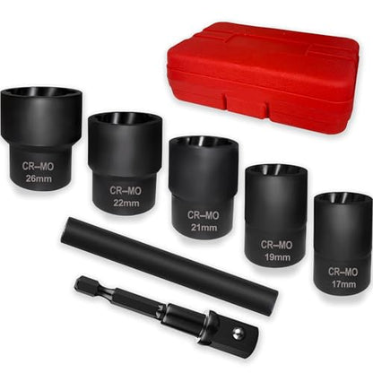 7 PCS Lug Nut Remover Socket Set Heavy Duty 1/2" Drive Wheel Lock Bolt Extractor Kit Large Size 17-26mm for Stripped, Damaged, Rounded Bolts and Fasteners, Cr-Mo Steel - size: 1/2"(17-26mm)