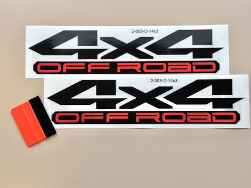 2 Pieces - Black & Red 4x4 Offroad Four Wheel Drive Sticker Decals, Replacement for Truck Bed, SUV, Off Road Vehicle, Weatherproof, Size 14 x 3 in. - color: Black & Red