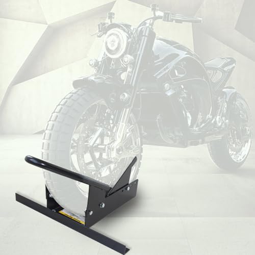 MaxxHaul Motorcycle Wheel Chock - Pivoting Self-Locking Cradle - Fits 14 to 21 Inch Tires - Universal Trailer and Garage Stand (80077) - color: Black
