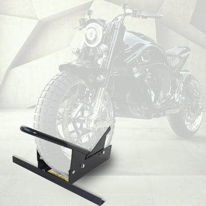 MaxxHaul Motorcycle Wheel Chock - Pivoting Self-Locking Cradle - Fits 14 to 21 Inch Tires - Universal Trailer and Garage Stand (80077) - color: Black