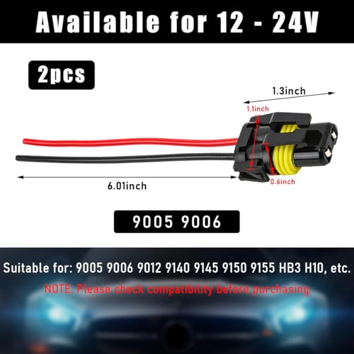 Wevdn 2 PCS 9005 HB3 9006 HB4 9012 Bulb Socket, Headlight Connector Female Adapter Wiring Harness Socket, Automotive Headlights Fog Lights Socket Wire Replacement, Car Accessories - color: 9005 9006, 2PCS