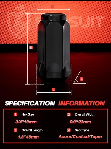 Sposuit 20 Pcs M14x1.5 Black Lug Nuts, 19mm Hex - Replacement for Dodge - color: Black, size: M14x1.5, style: 20 Pcs HexDrive