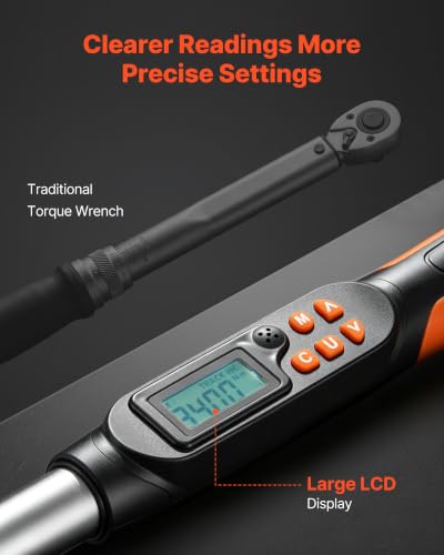 VEVOR Torque Wrench Set 1/2" Drive Digital Torque Wrench 4 Display Units, ±2% Accuracy, LCD Screen, with Buzzer and LED Indicator, with Sockets, Extension Bar, Adapter, for Automotive Repair - size: 1/2"