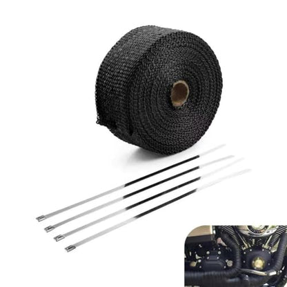 Motorcycle Exhaust Heat Wrap, 16.4 Ft Heat Insulation Protective Wrap with Ties, Cuttable High-temperature Resistant Shield Tape, DIY Modification Part for Most Motorcycles (Black)