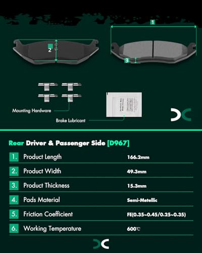 SCITOO Disc Brake Pad Sets D967 D1084 8PCS Fit For Ram 1500 2011-2018 - size: Front D1084 & Rear D967 [8PCS]