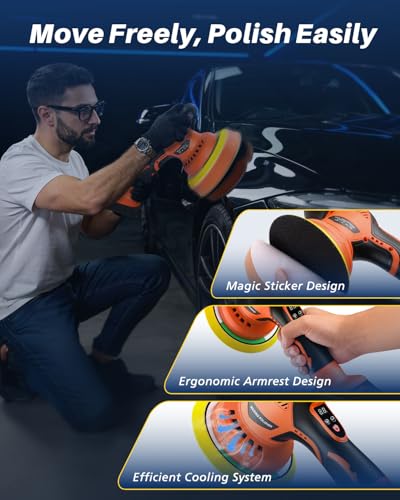 Cordless Car Buffer Polisher, 8 Variable Speed Car Polisher with 2x 21V 2000mAh Batteries & 18 PCS Attachments, 2800-6000RPM Cordless Car Polishing Machine for Waxing, Polishing & Scratch Removal