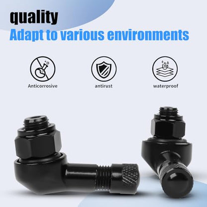 Black Aluminum 90 Degree CNC Motorcycle Tire Valve Stems TV25AL for Aprilia, Ducati, KTM, Easy Installation, 0.357"/8.3mm+0.3mm Valve Hole Dia, Pack of 2 - size: TV25AL-8.3 2pcs