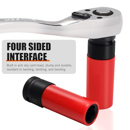 Downhill Car Lug Nut Socket, 0.66"/17mm 1/2" Drive Lug Nut Protective Socket, Anti-theft Screw Removal and Installation Socket Tool, Compatible with Mercedes Benz S/C/A/B Class (Red and Black)