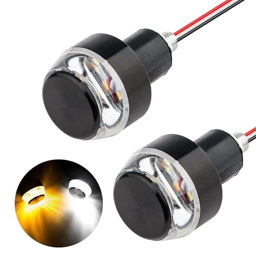 Linkstyle 2PCS Motorcycle Turn Signal Light, 12 LEDs Turn Signal Indicator Lamp, Amber White Front Handlebar End Light for 12V Scooter Sportster Cruiser Motorbike - size: 1.81*0.72 Inch