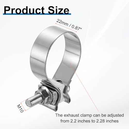 HARFINGTON 410 Stainless Steel Exhaust Clamp 2.28" Butt Joint Narrow Band Muffler Seal Exhaust Narrow Lap Butt Clamps for Pipes Muffler Converters System Repair, Silver - size: Range 58-66 mm, Band Width 22mm