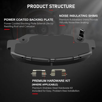 cciyu D914 D536 Brake Pads w/Hardware Front Rear Disc Brake Pad Set - size: Front[D914] + Rear[D536]