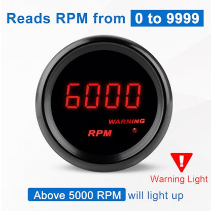 Car Tachometer Tacho Gauge 0-9999 RPM Gauge Meter Kit 2inch 52mm - size: Tachometer Tacho Gauge