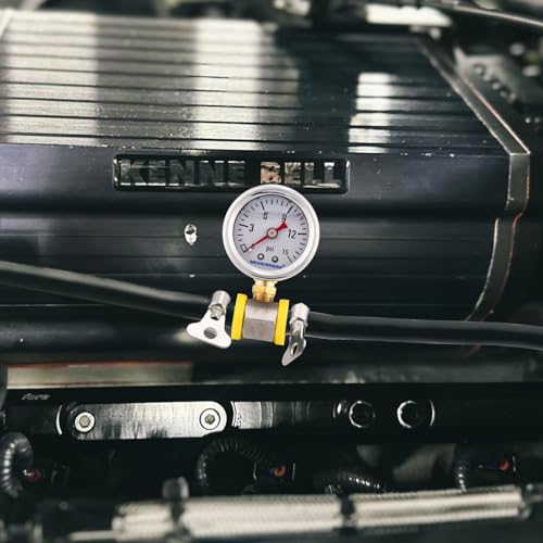 MEASUREMAN 0-15 Psi Glycerin Filled Fuel Pressure Gauge, 1.5” Dial, 304 Stainless Steel Case, 1/8” NPT Lower Mount, with 3/8” Fuel Line Adapter, Copper Tube & Fittings, Red Aluminum Pointer - size: 0-15 psi, style: Lower Mount (7 Pieces Kit)