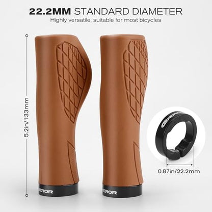 GXCROR Bike Grips,Ergonomic Bicycle Handlebars Grips Shock Absorbing Dual-Density Silicone,Universal 22.2mm Fit with 3D Non-Slip Pattern,Scooter Grips - color: Brown