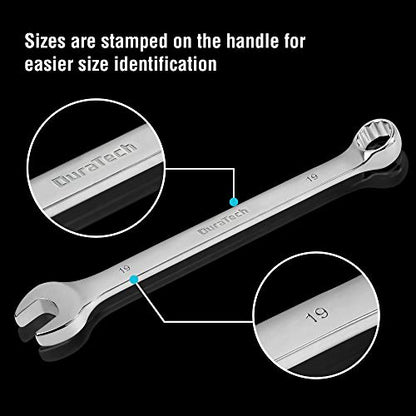 DURATECH Combination Wrench Set, SAE & Metric, 22-piece, 1/4-7/8" & 8-19mm - size: Metric&SAE (8 to 19mm & 1/4" to 7/8")