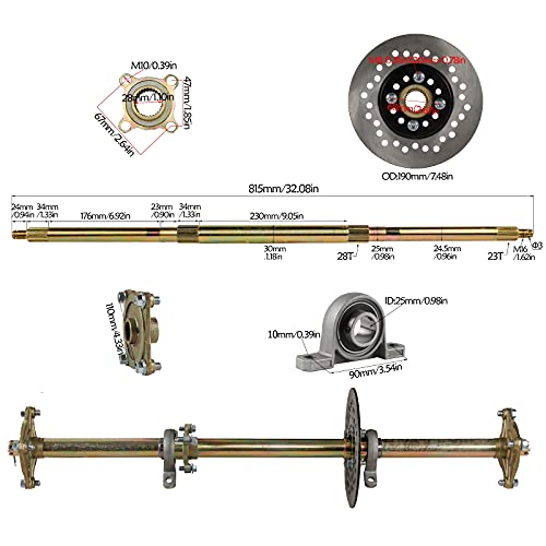 1" x 32" Complete Go Kart Live Axle Kit, 4 Stud Wheel Hubs, 428 Chain Sprocket, Brake Disc, and Brake Master Cylinder for ATV, UTV, Quad Bike, Buggy, Drift Trikes, Ride on Mowers - color: 32" Axle Kit