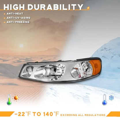 WEELMOTO Halogen Headlights Assembly for 1998-2002 Lincoln Town Car